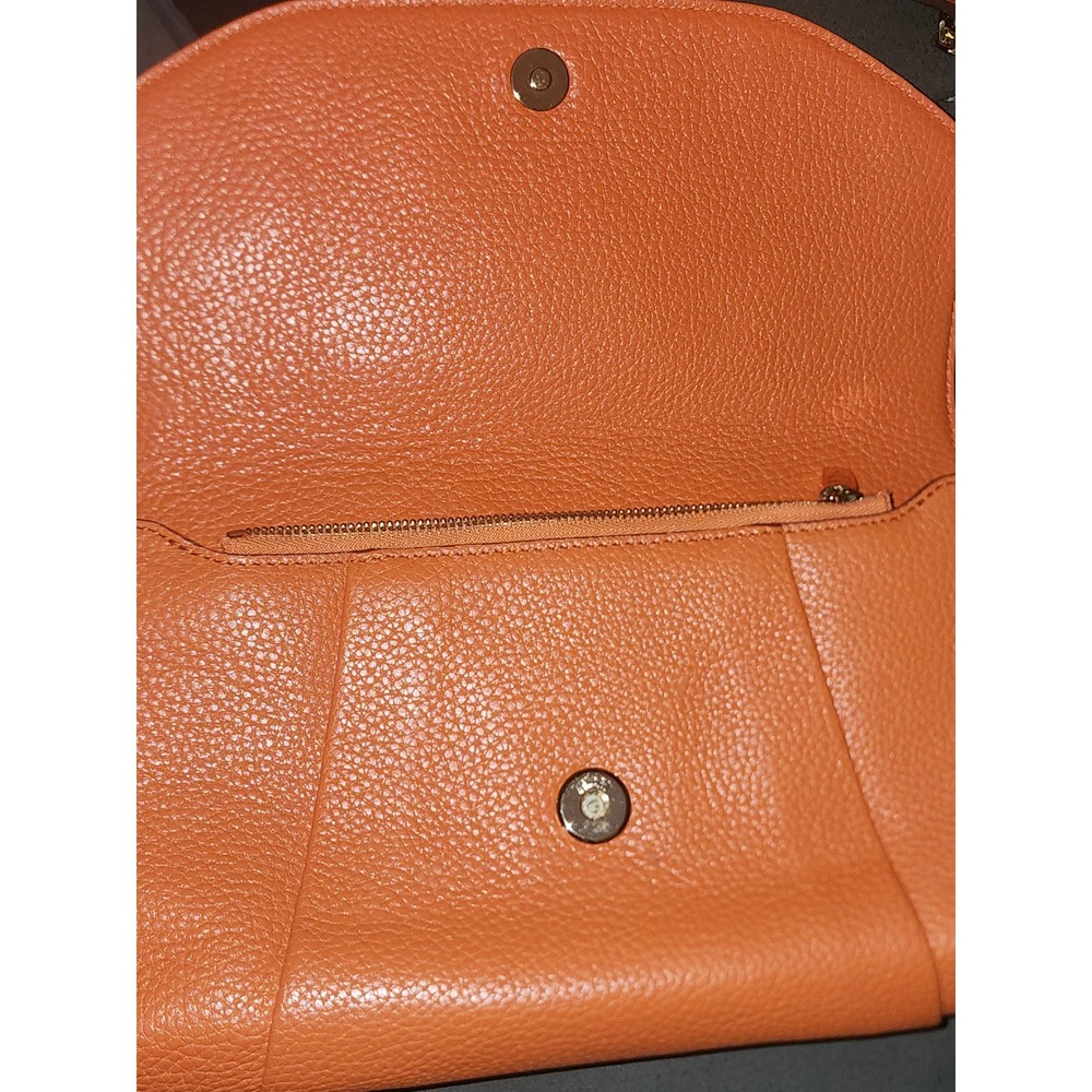 MCM Orange Pebbled Leather Shoulder Bag Gold Chain Studded Flap 2way Bag Luxury - Picture 4 of 8